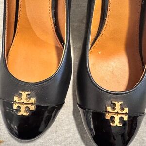 Tory Burch Black Wedge with Gold Logo